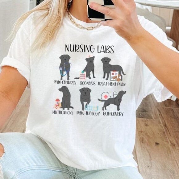 Tops - Nurse Funny Dog Shirt, Black Lab Dogs Nursing Pups Tee